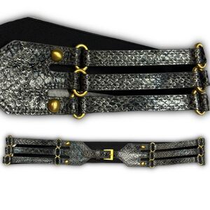 Snake print triple buckle elastic belt XL